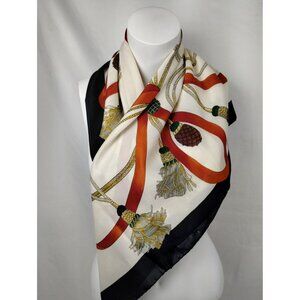Vintage Italian Polyester Scarf With Rope Tassel Print